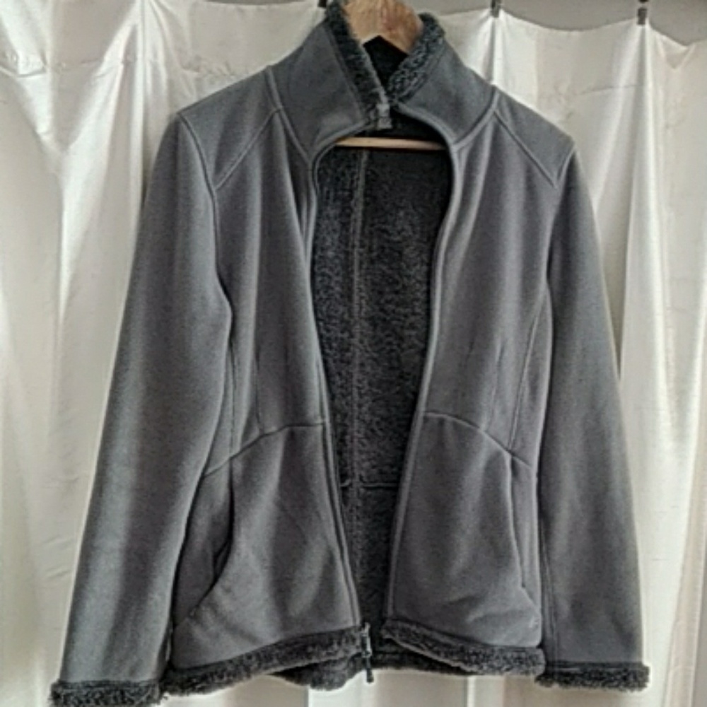 Athleta Fleece Full-Zip Jacket gray size small